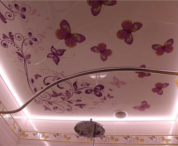 Натяжной потолок с фотопечатью бабочки